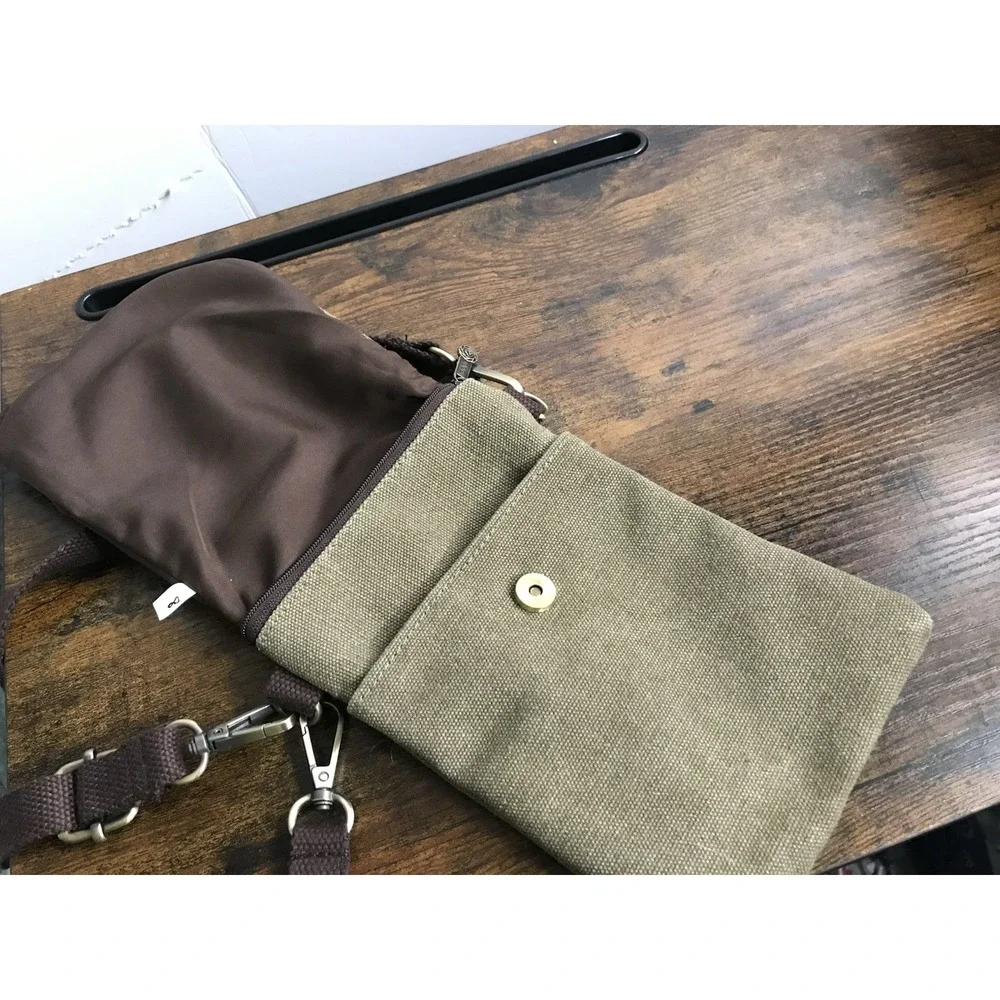 Embroidered Bohemian Canvas Flip Crossbody Small Cell Phone Bag Green And Brown‎